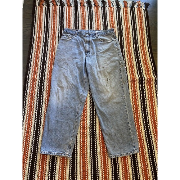 Levis Mens 560 Jeans 34x27 Loose Fit Blue Denim Medium Wash Whiskering Workwear - Picture 4 of 15